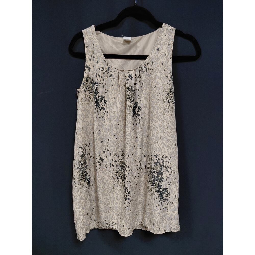 VILA Minnie Print Tunic Beige Sleeveless Top Scoop Neck Lightweight Women Size S
